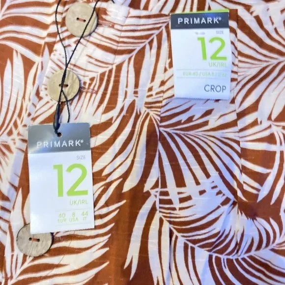 BNWT Wide Leg Trousers CROPPED BROWN TAN Tropical Print Size 12 CRUISE PARTY - Picture 7 of 8